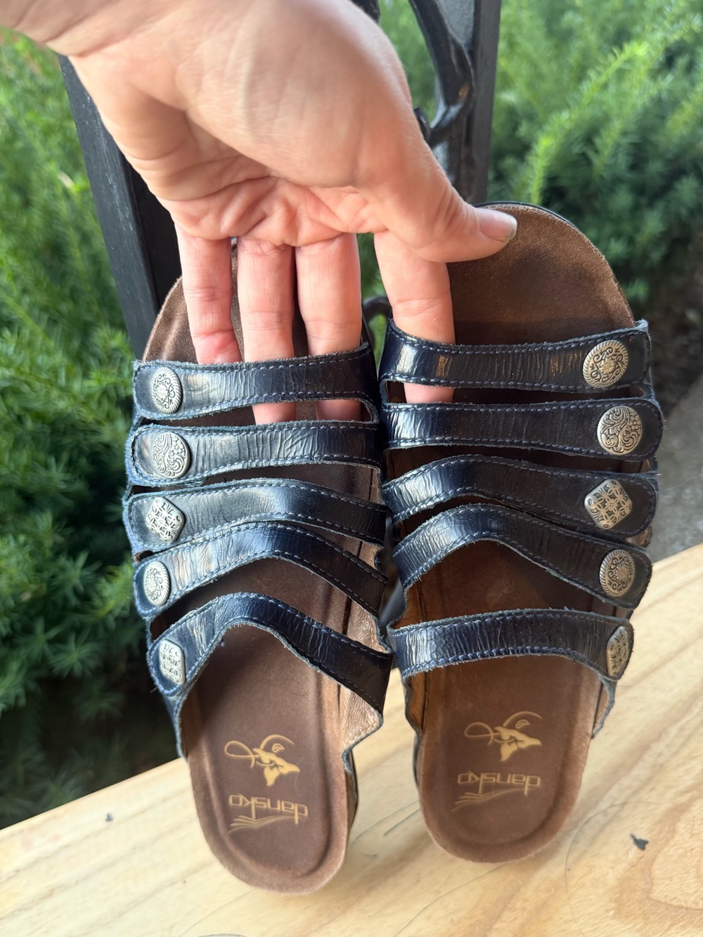 Dansko Button Multi Strap Leather Platform Wedge Sandal slide clog women size 9